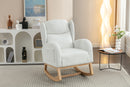 Supfirm 049-Teddy Fabric Rocking Chair With Packet Wood Legs,Ivory