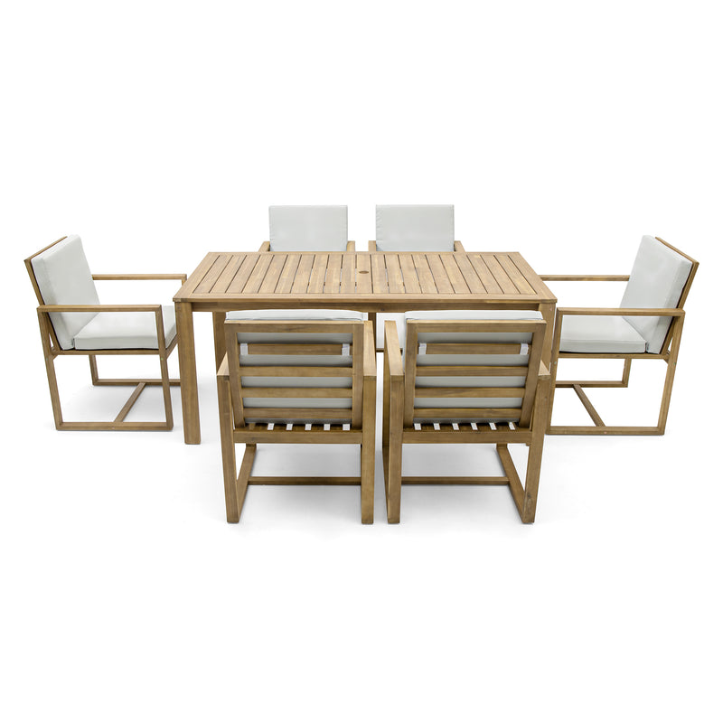 Supfirm Patio Dining Set Outdoor Dining Table and Chair Set with  and Removable Cushions for Patio, Backyard, Garden, Light Teak