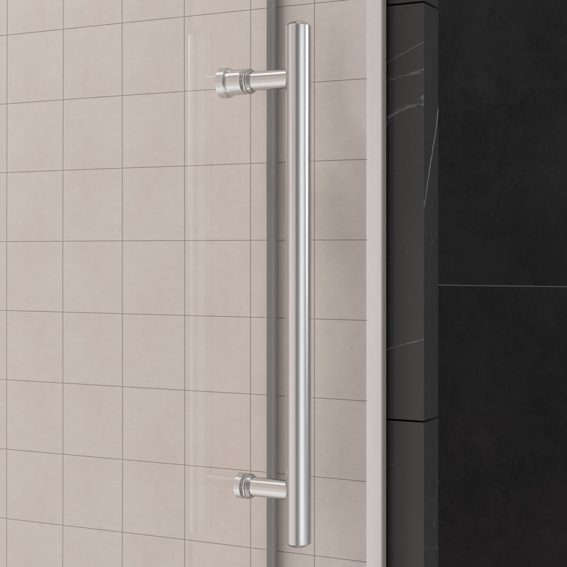 Supfirm 44'' - 48'' W x 76'' H Single Sliding Frameless Shower Door With 3/8 Inch (10mm) Clear Glass in Brushed Nickel