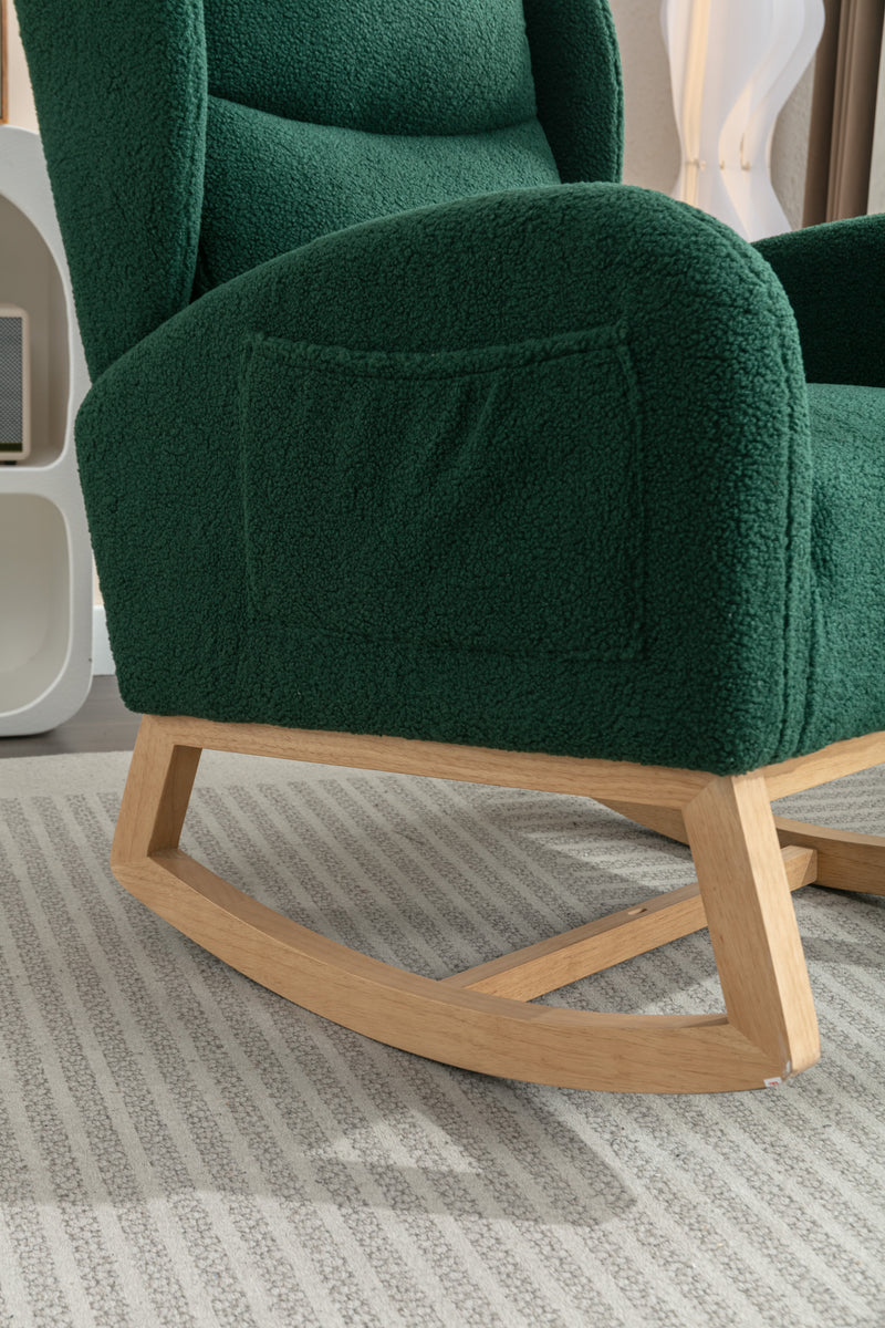 Supfirm 049-Teddy Fabric Rocking Chair With Packet Wood Legs,Green