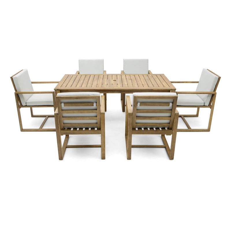 Supfirm Patio Dining Set Outdoor Dining Table and Chair Set with  and Removable Cushions for Patio, Backyard, Garden, Light Teak