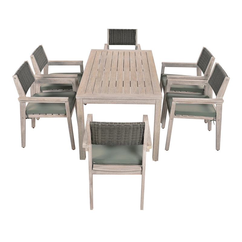 Supfirm Outdoor Dining Set Patio Dining table and Chairs with Rattan Backrest  and Removable Cushions for Patio and Backyard, White Washed