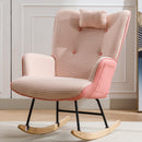 Supfirm 35.5 inch Rocking Chair, Soft Houndstooth Fabric Leather Fabric Rocking Chair for Nursery, Comfy Wingback Glider Rocker with Safe Solid Wood Base for Living Room Bedroom Balcony (pink)