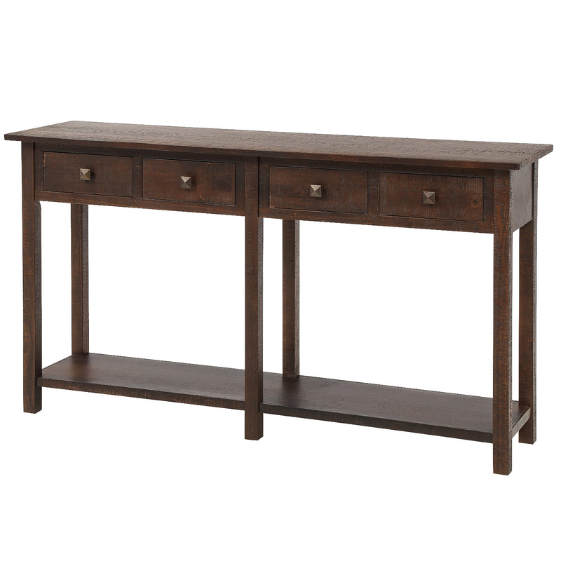 Supfirm TREXM Rustic Brushed Texture Entryway Table Console Table with Drawer and Bottom Shelf for Living Room (Espresso)