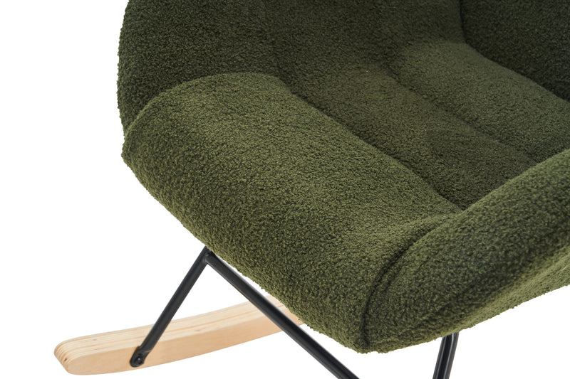 Supfirm Rocking Chair Nursery, Solid Wood Legs Reading Chair with Teddy Fabric Upholstered , Nap Armchair for Living Rooms, Bedrooms, Offices, Best Gift,Green Teddy fabric