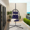 Supfirm Outdoor Garden Rattan Egg Swing Chair Hanging Chair Dark Blue Cushion