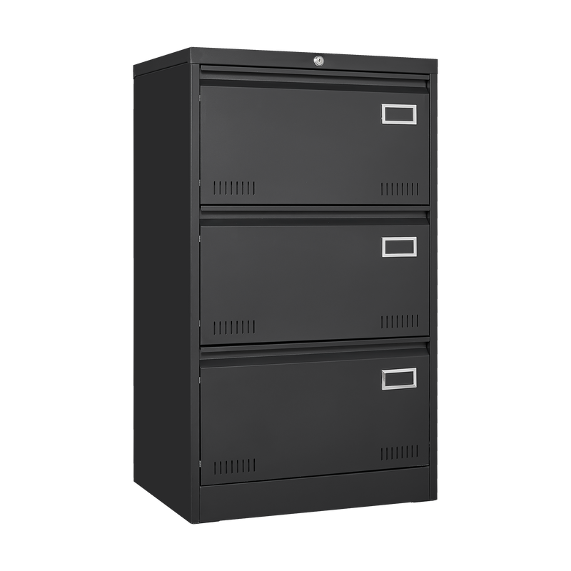 Supfirm Filing Cabinet Lateral File Cabinet 3 Drawer, Blcak Locking Metal File Cabinets Three Drawer, Office Filing Cabinet with Lock Drawers for Home Office/Legal/Letter/A4/F4