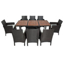 Supfirm 9 Piece Outdoor Patio Wicker Dining Set Patio Wicker Furniture Dining Set With Acacia Wood Top Brown Wicker + Crème Cushion