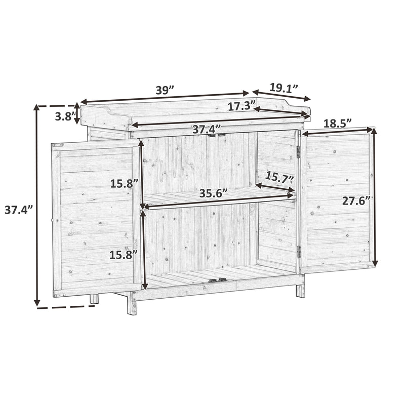 Supfirm TOPMAX Outdoor 39" Potting Bench Table, Rustic Garden Wood Workstation Storage Cabinet Garden Shed with 2-Tier Shelves and Side Hook, Grey