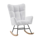 Supfirm Rocking Chair Nursery, Solid Wood Legs Reading Chair with Faux Fur Upholstered , Nap Armchair for Living Rooms, Bedrooms, Offices, Best Gift,White Faux Fur