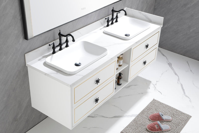 72*23*21in Wall Hung Doulble Sink Bath Vanity Cabinet Only in Bathroom Vanities without Tops - Supfirm