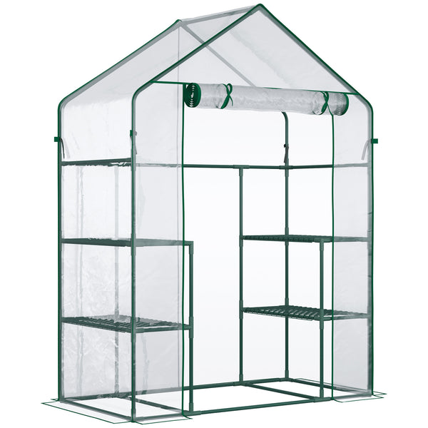 Supfirm 5' x 2.5' x 6.5' Mini Walk-in Greenhouse Kit, Portable Green House with 3 Tier Shleves, Roll-Up Door, and Weatherized Plastic Cover for Backyard Garden, Clear