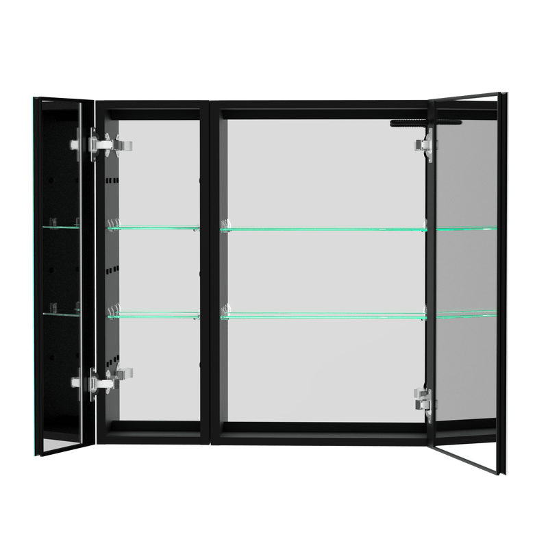 Supfirm 30x30 inch LED Bathroom Medicine Cabinet Surface Mount Double Door Lighted Medicine Cabinet, Medicine Cabinets for Bathroom with Mirror Defogging, Dimmer Black - Supfirm