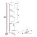 Supfirm Dozza Bookcase, Three Shelves, Double Door Cabinet, Metal Hardware, Light Gray