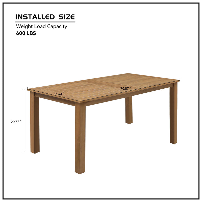 Supfirm 70.86inch Dining Table,HIPS Patio Rectangular Dining Table for 4-6 Persons, Ideal for Outdoors and Indoors Teak