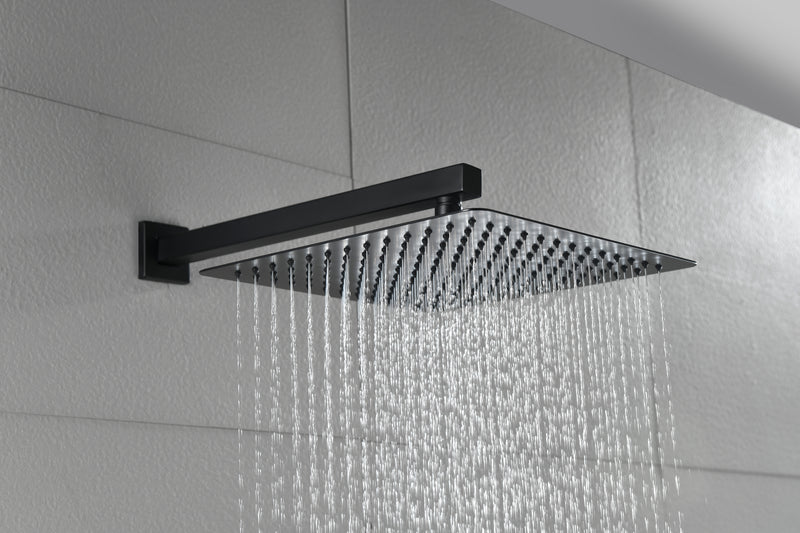 Supfirm 16 Inches Matte Black Shower Set System Bathroom Luxury Rain Mixer Shower Combo Set Ceiling Mounted Rainfall Shower Head Faucet (Contain Shower Faucet Rough-In Valve Body and Trim)