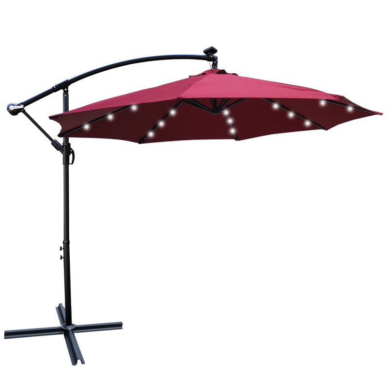 Supfirm 10 ft Outdoor Patio Umbrella Solar Powered LED Lighted Sun Shade Market Waterproof 8 Ribs Umbrella with Crank and Cross Base for Garden Deck Backyard Pool Shade Outside Deck Swimming Pool