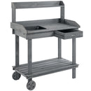 Supfirm 36'' Wooden Potting Bench Work Table with 2 Removable Wheels, Sink, Drawer & Large Storage Spaces, Gray