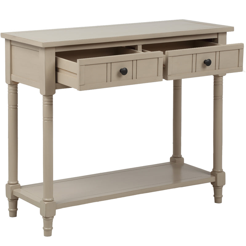 Supfirm TREXM Daisy Series Console Table Traditional Design with Two Drawers and Bottom Shelf (Retro Grey)