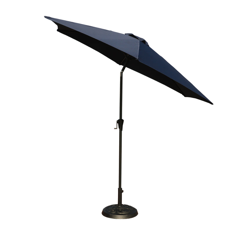 Supfirm 8.8 feet Outdoor Aluminum Patio Umbrella, Patio Umbrella, Market Umbrella with 33 pounds Round Resin Umbrella Base, Push Button Tilt and Crank lift, Navy Blue