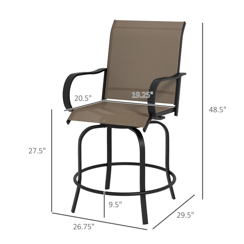 Supfirm Outdoor Bar Stools with Armrests, Set of 2 360° Swivel Bar Height Patio Chairs with High-Density Mesh Fabric, Steel Frame Dining Chairs for Balcony, Poolside, Backyard, Brown