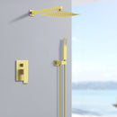 Supfirm Shower System Shower Faucet Combo Set Wall Mounted with 12" Rainfall Shower Head and handheld shower faucet, Brushed Gold Finish with Brass Valve Rough-In