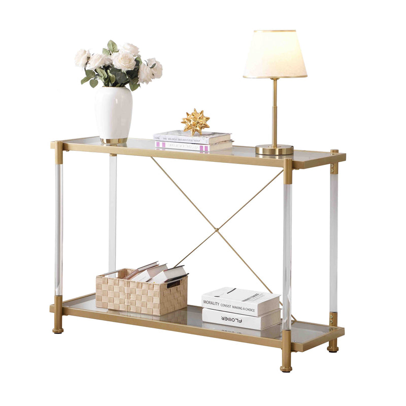 Supfirm 43.31'' Golden Glass Sofa Table, Acrylic Side Table, Console Table for Living Roome& Bedroom