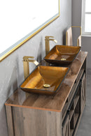 Supfirm 22.25" L -14.25" W -4 1/2" H Glass Rectangular Vessel Bathroom Sink in Gold  Set with gold Faucet and gold Pop Up Drain