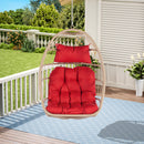 Supfirm Outdoor Garden Rattan Egg Swing Chair Hanging Chair Wood+Red cushion