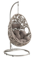 Supfirm ACME Sigar Patio Hanging Chair with Stand, Light Gray Fabric & Wicker 45107