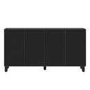 ON-TREND Buffet Cabinet with Adjustable Shelves, 4-Door Mirror Hollow-Carved TV stand for TVs Up to 65'', Multi-functional Console Table with Storage Credenza Accent Cabinet for Living Room, Black - Supfirm