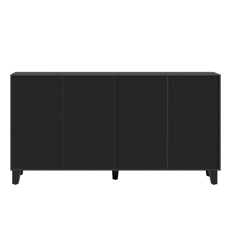 ON-TREND Buffet Cabinet with Adjustable Shelves, 4-Door Mirror Hollow-Carved TV stand for TVs Up to 65'', Multi-functional Console Table with Storage Credenza Accent Cabinet for Living Room, Black - Supfirm