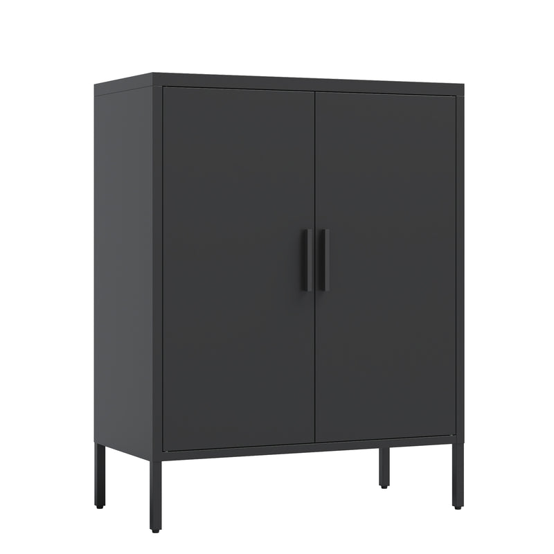 Supfirm Metal Storage Cabinet with 2 Doors and 2 Adjustable Shelves, Steel Lockable Garage Storage Cabinet, Metal File Cabinet for Home Office School Gym, Black