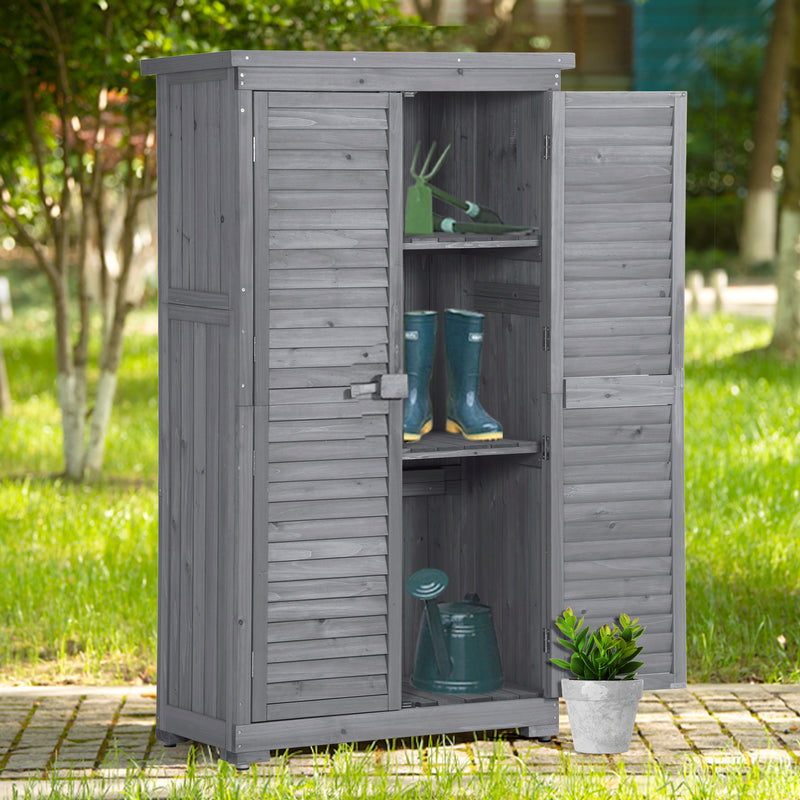 Supfirm TOPMAX Wooden Garden Shed 3-tier Patio Storage Cabinet Outdoor Organizer Wooden Lockers with Fir Wood (Gray Wood Color -Shutter Design)