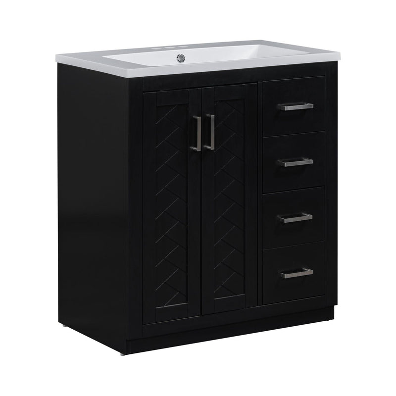 Supfirm 30'' Bathroom Vanity with Resin Sink Combo,Solid Wood Frame Bathroom Storage Cabinet, Freestanding Vanity Set with 3 Drawers& Soft Closing Doors - Supfirm