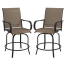 Supfirm Outdoor Bar Stools with Armrests, Set of 2 360° Swivel Bar Height Patio Chairs with High-Density Mesh Fabric, Steel Frame Dining Chairs for Balcony, Poolside, Backyard, Brown