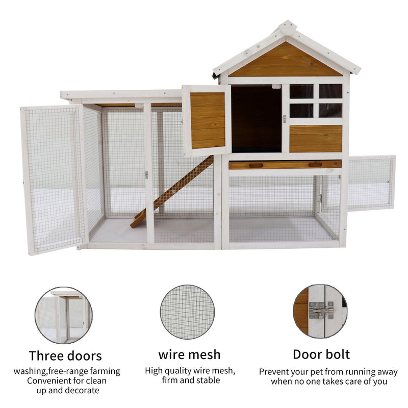 Deluxe Wooden Chicken Coop Hen House Rabbit Wood Hutch Poultry Cage Habitat - Supfirm