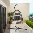 Supfirm Outdoor Garden Rattan Egg Swing Chair Hanging Chair  Light Gray Cushion