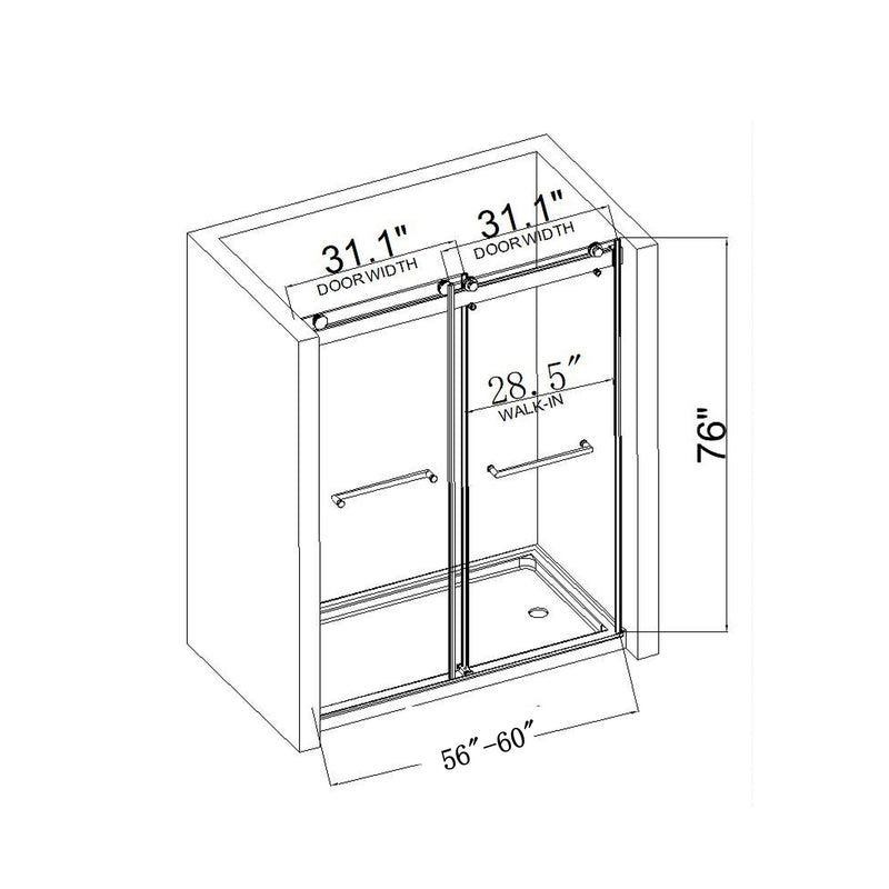 Supfirm 60*76" Double Sliding Frameless Shower Door Matte Black With Buffer