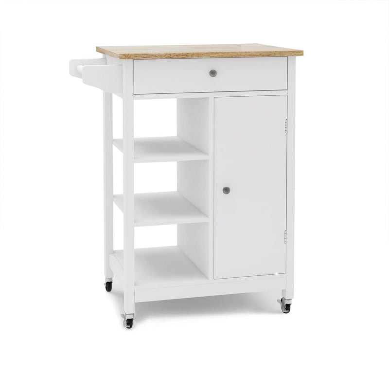 Kitchen island rolling trolley cart with Adjustable Shelves and towel rack rubber wood table top - Supfirm