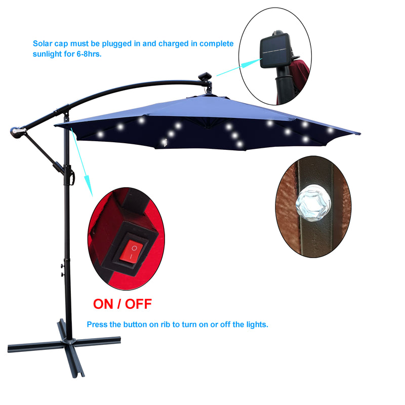 Supfirm 10 ft Outdoor Patio Umbrella Solar Powered LED Lighted Sun Shade Market Waterproof 8 Ribs Umbrella with Crank and Cross Base for Garden Deck Backyard Pool Shade Outside Deck Swimming Pool