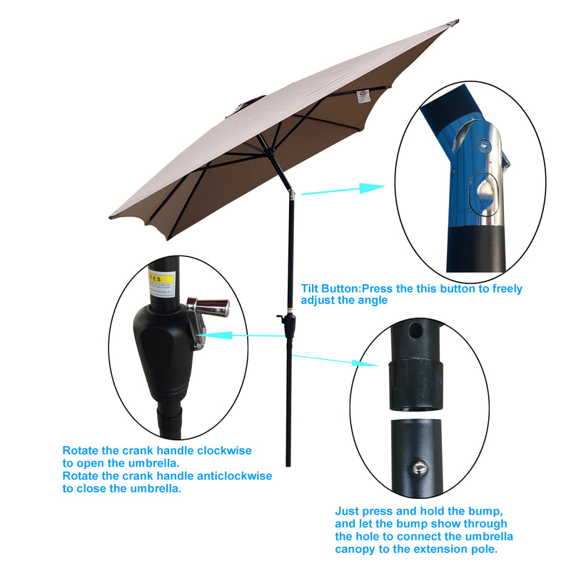 Supfirm 6 x 9ft  Patio Umbrella Outdoor  Waterproof Umbrella with Crank and Push Button Tilt without flap for Garden Backyard Pool  Swimming Pool Market