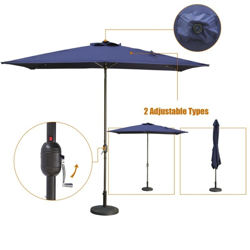 Supfirm Adjustable Tilt Led Lights Blue Rectangular Patio Large Umbrella For Beach Outside Outdoor