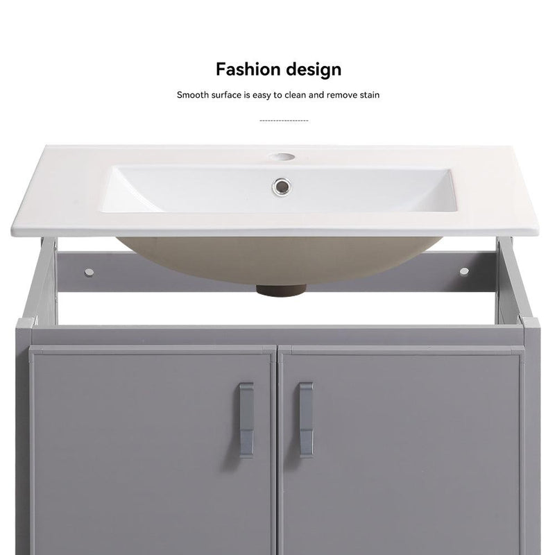 Supfirm 24' Metal Wall Mounted Bathroom Vanity with White sink,Two Metal Soft Close Cabinet Doors, Metal,Excluding faucets,Grey - Supfirm