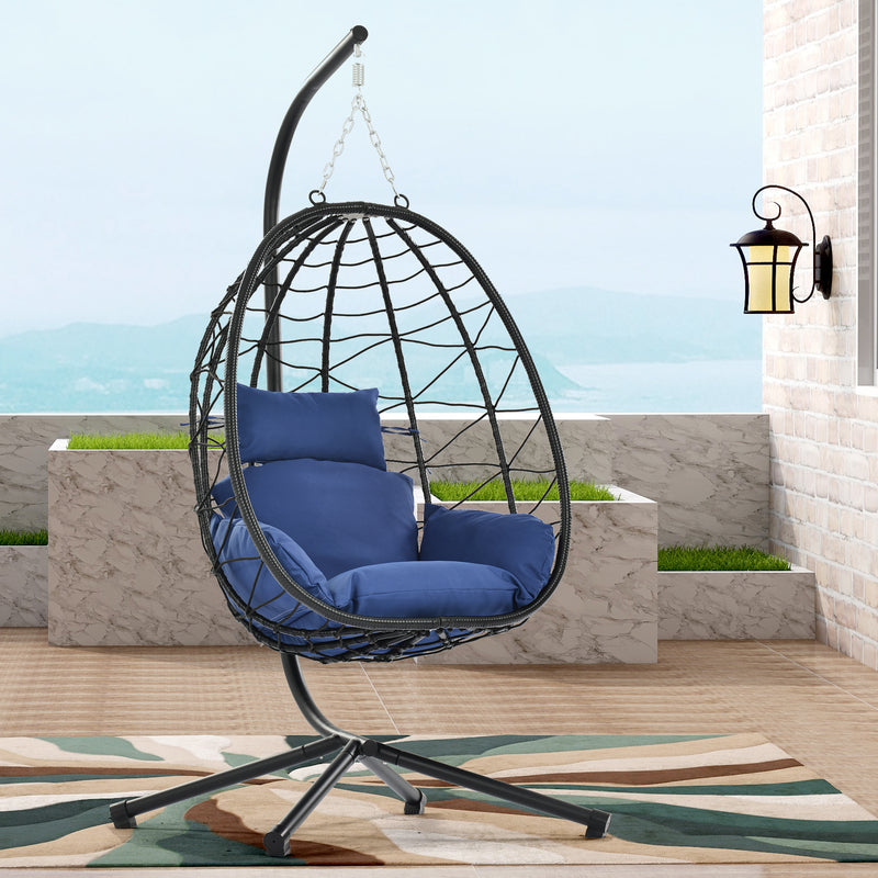 Supfirm Egg Chair with Stand Indoor Outdoor Swing Chair Patio Wicker Hanging Egg Chair Hanging Basket Chair Hammock Chair with Stand for Bedroom Living Room Balcony