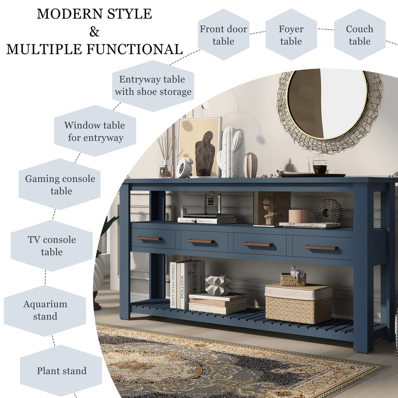 Supfirm U_STYLE 62.2'' Modern Console Table Sofa Table for Living Room with 4 Drawers and 2 Shelves