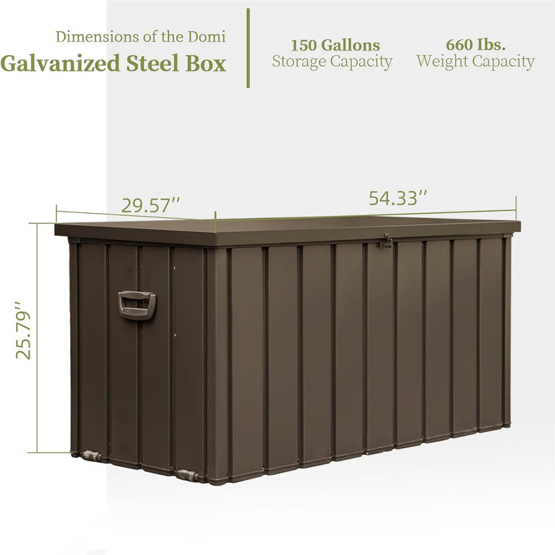 Supfirm 150 Gallon Outdoor Storage Deck Box Waterproof, Large Patio Storage Bin for Outside Cushions, Throw Pillows, Garden Tools, Lockable (Dark Brown)