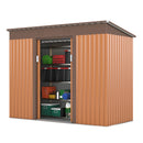 Supfirm 4.2 x 9.1 Ft Outdoor Storage Shed, Metal Tool Shed with Lockable Doors Vents, Utility Garden Shed for Patio Lawn Backyard,Brown