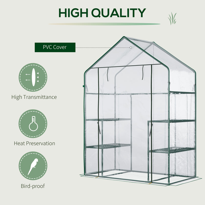 Supfirm 5' x 2.5' x 6.5' Mini Walk-in Greenhouse Kit, Portable Green House with 3 Tier Shleves, Roll-Up Door, and Weatherized Plastic Cover for Backyard Garden, Clear