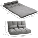 HOMCOM Convertible Floor Sofa Chair, Folding Couch Bed, Guest Chaise Lounge with 2 Pillows, Adjustable Backrest and Headrest, Dark Gray - Supfirm